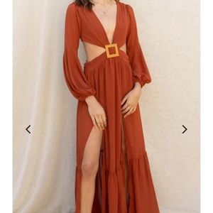 SOLD- Cut Out Floor Length Long Sleeve Maxi Dress w Slits.